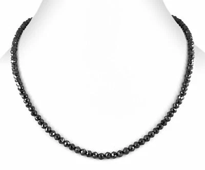 Collar de cuentas facetadas de diamantes negros redondos de 4 mm 28" con certificado Foto 1 de 4