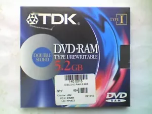 TDK DVD-RAM52DY1 Double Side Type 1 REWRITABLE 5.25" 5.2Gb DVD-RAM DISK - NOS - Bild 1 von 2
