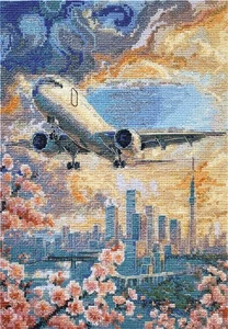 DIY Cross-Stitch Kit Airplane Above the Sky Needlepoint Craft Stitching Gift - Picture 1 of 15