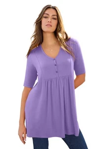 Roaman's Women's Plus Size Henley Tunic - 12, Vintage Lavender - Picture 1 of 5