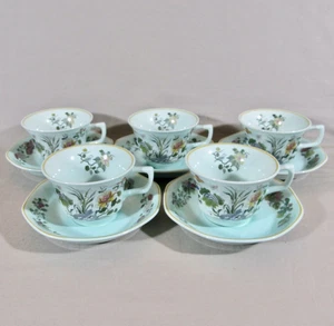 Set of 5 Adams Ming Jade Calyx Ware Tea Cups and Saucers, English Ironstone - Picture 1 of 13
