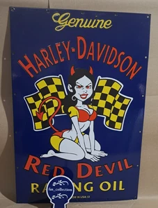 Harley Davidson Red Devil porcelain Enamel Sign  36 x 24 Inches 1 Sided - Picture 1 of 8
