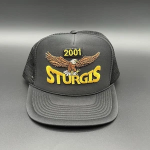 Vintage 2001 Sturgis Truckermütze Kappe schwarz verstellbar Schaumstoff Netz Druckknopflasche - Bild 1 von 7