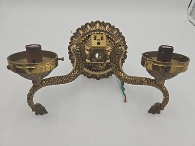 Arandela de parede vintage espanhola latão braço duplo serpente marinha koi peixe golfinho ornamentado - Imagem 1 de 4