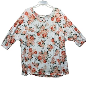 Bobbie Brooks Blouse Womens Size 2X Floral Print 3/4 Sleeve Scoop Neck Casual - Picture 1 of 11