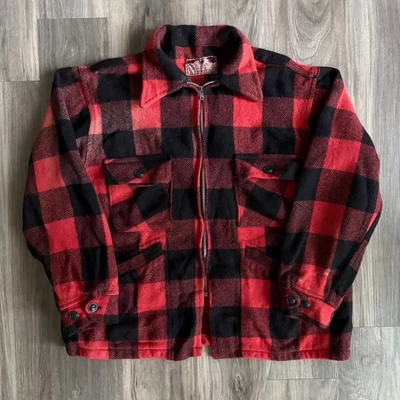 Vintage 1950s Windward Montgomery Ward Wool Buffalo Plaid Jacket Worn Size L - Image 1 of 4