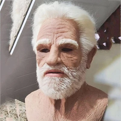 Realistic Halloween Latex Human Mask Wrinkle Face Mask Old Man Head Headwear - Immagine 1 di 4