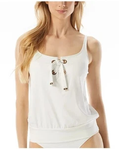 Michael Kors Women's Lace-Up Blouson Tankini Top White Size Medium New - Picture 1 of 5