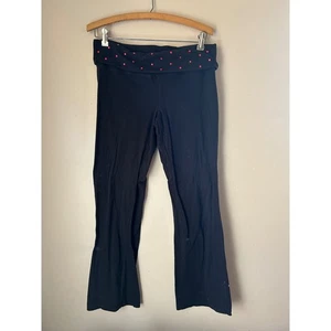 Y2K So Black Yogahose Fold Over Waist Pink Polka Dot Lounge Damen Schlaghose - Bild 1 von 5