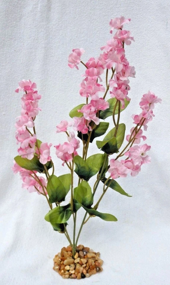 11 in. Dos Tonos ROSA Suave Seda Aliento Bebé FLOR Betta-safe Planta, Base Piedra Foto 1 de 3