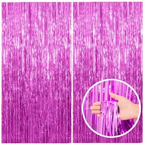 Pink Backdrop Party Decor Foil Fringe Backdrop Curtain Photo Booth Background - Picture 1 of 7