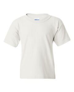 Gildan Youth Heavy Cotton Tee Crew Round Neck Plain Solid T-Shirt White M(10-12)