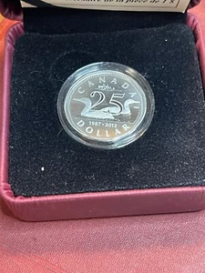 Pure Silver Coin 2012 Canada 25th Anniversary Of The Loonie Silver Dollar $1 #01 - Picture 1 of 6