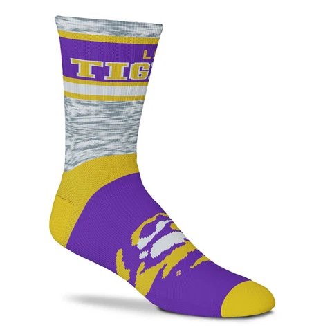New LSU Tigers Double Deuce Gray Knit Crew Socks 2 Sizes Available NCAA Fan Cover