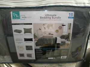 NEW Mainstays Ultimate Bedding Bundle 10 Pieces Twin/Twin XL Gray Black White