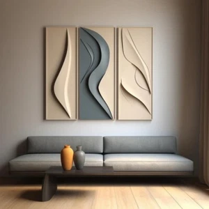 Abstract Wall Art Set of 3 Pieces Made of HDMR MDF Water Resistant Unique Art - Picture 1 of 5