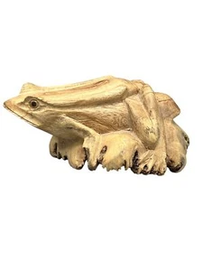 Vintage handgeschnitzt Wurzelholz Baum Frosch Skulptur Figur Holz Lebensgröße 4" - Bild 1 von 10