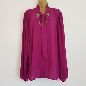 NEW Ann Harvey 18-20 Pussybow Fuchsia Pink Chiffon Blouse Shirt Top
