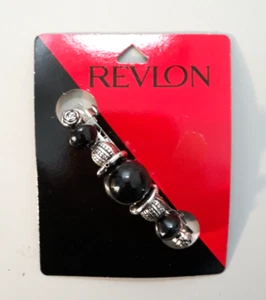 Vintage 1995 REVLON Black Silver Beads Fashion Barrette Hair Clip 3" NOS - Picture 1 of 4