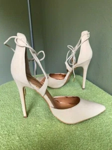 NEW SHOE REPUBLIC LA BEIGE SUEDE POINTY TOE ANKLE LACE UP HEELS SZ 9 - Picture 1 of 7