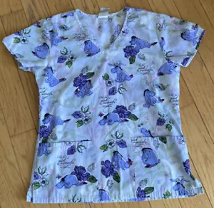 3 Disney Scrub Tops- XS Eeyore 2 Small-Tinker Bell Two Pockets Box B 9 Not A Lot - Picture 1 of 9