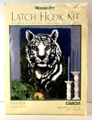Vintage Caron WonderArt White Tiger Latch Hook Craft Kit #4356 - Image 1 of 4
