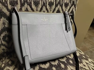 Kate Spade Patrice Grey / Baby Blue Textured Leather Satchel Crossbody Bag Tote - Picture 1 of 11