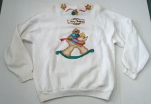 vintage hand made painted applique tacky ugly cute Christmas sweatshirt bear - Picture 1 of 8