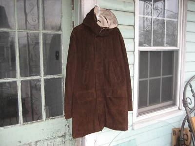 Luigi Borrelli Dark Brown Suede Leather Coat with Removable Hood Cap, Size EU 50 - Image 1 of 4