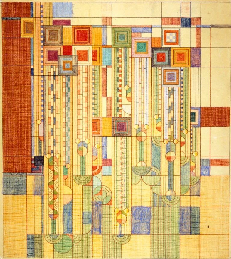 Nature Patterns :  Frank Lloyd Wright  :  Geometric Abstraction colorful Print - Image 1 of 1