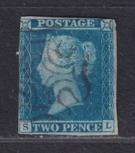 Great Britain SG 14 Scott 4 1841 2d Blue Imperf S-L Maltese Cross Postmark - Picture 1 of 2