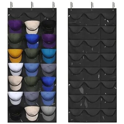 24 Hat Rack Organizer Baseball Holder Deep Storage Pockets Door Wall Caps Stand - image 1 of 4