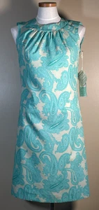 Vintage 60er 70er Etuikleid Paisley Damen Mod Kleid 4/6 Aqua Neu mit Etikett Sears Made in USA - Bild 1 von 22