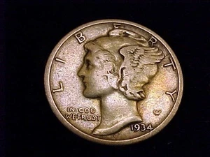 1934-P Mercury Dime, a nice Fine Grade coin. - Imagen 1 de 2