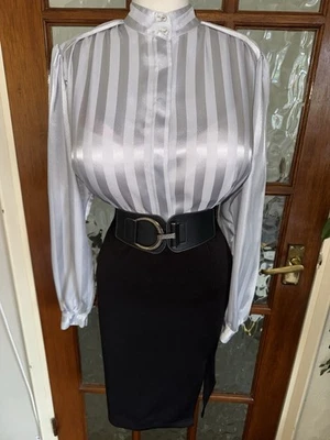 Винтажная серая блестящая жидкая атласная секретарская блузка размер 12,14 бюст 44 дюйма - Изображение 1 из 4