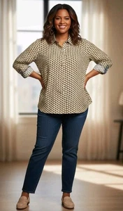 Nwt Tommy Hilfiger Womens Plus Cotton Printed Roll Tab Shirt Size 2X - Picture 1 of 5