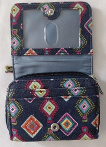 Vera Bradley hübsche dreieckige Geldbörse blau mehrfarbig RFID Kartenetui Reißverschluss - Bild 1 von 5