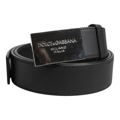 DOLCE & GABBANA Belt Black Leather Classic Metal Logo Buckle 90cm / 36in 470usd - image 1 of 4