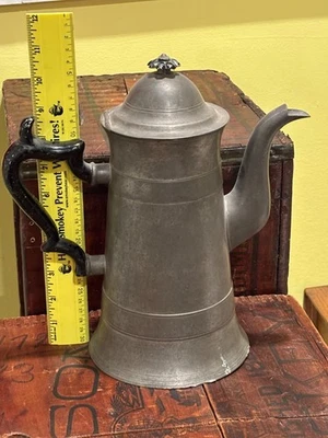 C.1840 Rufus Dunham Westbrook ME peltre faro cafetera tetera AAFA Foto 1 de 3