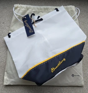 BREITLING weiß/marine Kordelzug weich Reisetasche Logo Sommer Urlaub Tasche & Staubbeutel NEU - Bild 1 von 5