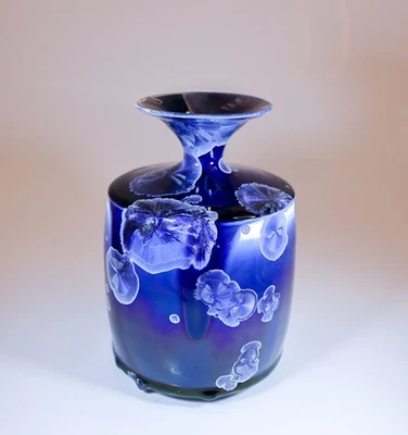 Jarrón grande de cerámica azul Isak Isaksson esmalte cristalino artista contemporáneo Foto 1 de 4