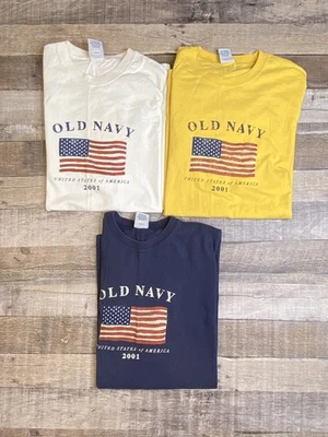 Lot 3 Vintage Y2K Old Navy American Flag Graphic T-Shirt Mens 2XL 2001 USA Theme - Image 1 of 4