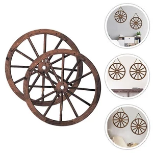2Pcs Wooden Wagon Wheel Decorative Wooden Wheel Aesthetic 11.4 inch Vintage - Picture 1 of 12