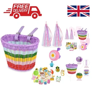 Durable Handwoven Rainbow Bike Basket for Kids - Easily Attachable & Removable - Picture 1 of 11