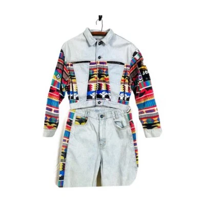 Conjunto de chaqueta y jeans estampados navajo de mezclilla Jou Jou de colección años 80 a juego  Foto 1 de 4