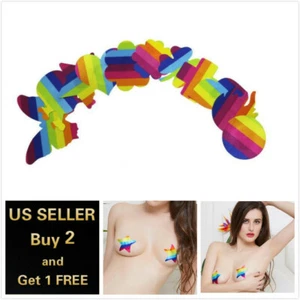 2Pcs of Invisible Breast Pasties Adhesive Nipple Cover Sticker Pads Rainbow - Picture 1 of 12