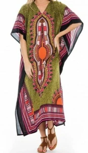 Dashiki Womens Kaftan African Long Dress Hippie Casual Caftan Boho maxi One Size - Picture 1 of 2