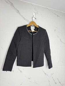 IRO Tim Leather-Trim Open Front Jacket Blazer Black Size 28 XS Career Edgy - Picture 1 of 7