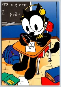 Postal Félix el gato y sus amigos dibujos animados antropomórficos gato en estudiante escolar - Imagen 1 de 2