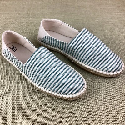 ZARA Striped Espadrilles Slip On Loafers Comfort Summer Shoes Women’s Size 11 - Image 1 of 4